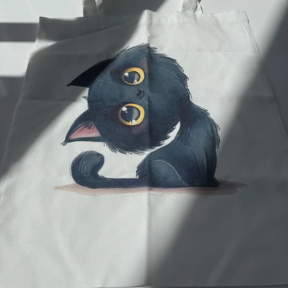 Canvas Tote Bag – Anime Black Cat Print 🐾
